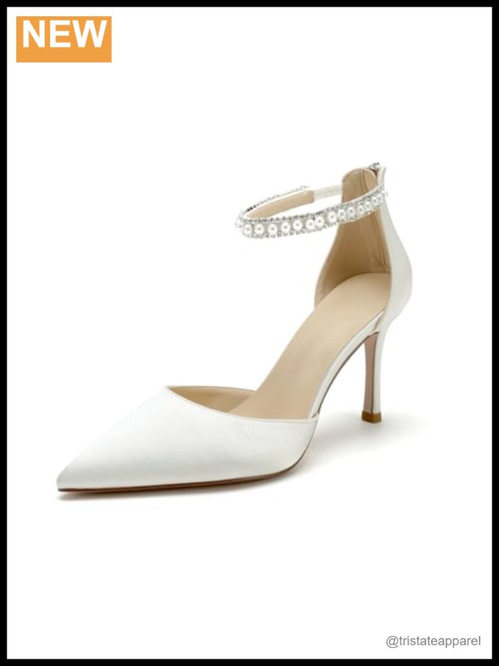 Pointed Toe Pearl Satin High Heels Wedding Shoes for Bride
